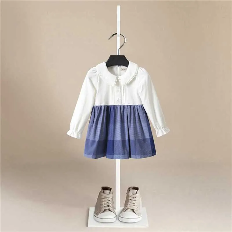 1-5Y Toddler Kids Baby Girl Autumn Dress Ruffles Manica lunga Solid Cotton Party Abiti casual Abiti Christmas Dress Girl Q0716