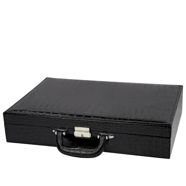 Boîtes de montres 24 grilles, valise en cuir d'alligator noir, présentoir, boîte de rangement, support Clock248q
