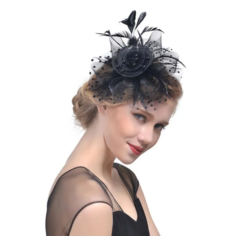 Stingy Brim Hats S Net Feather Flower Hat Cocktail Party Headwear Fascinator för flickor och kvinnor209g