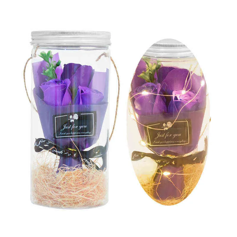 Cadeaux pour femmes Savon d'aromathérapie LED Rose Bouteilles en plastique Fleur de savon Mariage Fleur artificielle Saint Valentin Fête des Mères Cadeau de Noël pour elle