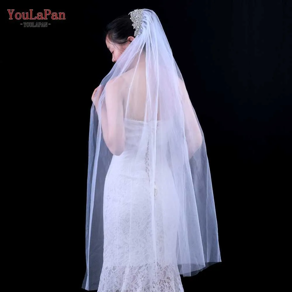 Youslapan vs26 wit / ivoor bruiloft sluier korte bruidskop accessoires 2021 strass applique one layer x0726