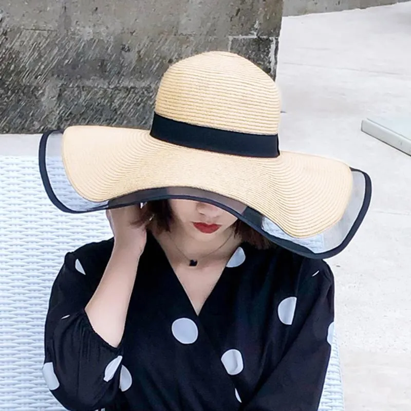Cappelli a tesa larga estivi in paglia grande sole le donne protezione UV Panama Floppy Beach cappello in pizzo da donna Chapeau291H