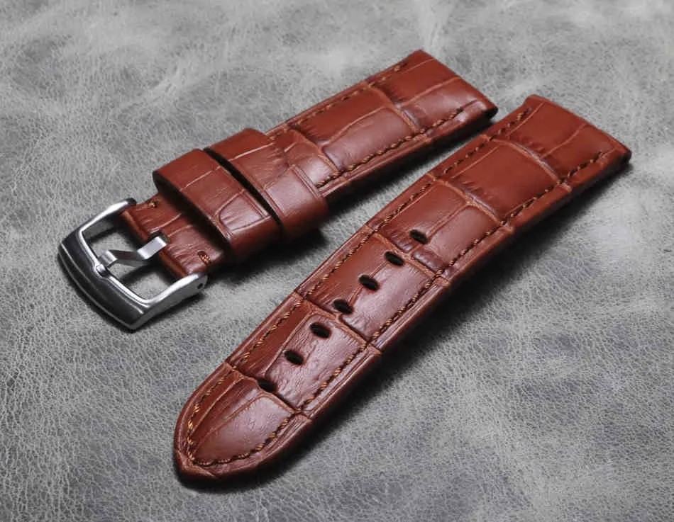 Bracelet en Crocodile fait à la main peau d'alligator en cuir véritable bande de haute qualité Bracelets de ceinture 24mm accessoires de montre hommes