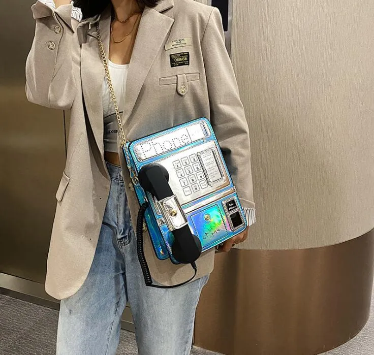 メッセンジャーバッグの女性PUレーザーデザインパーソナル電話型クロスボディバッグ299h