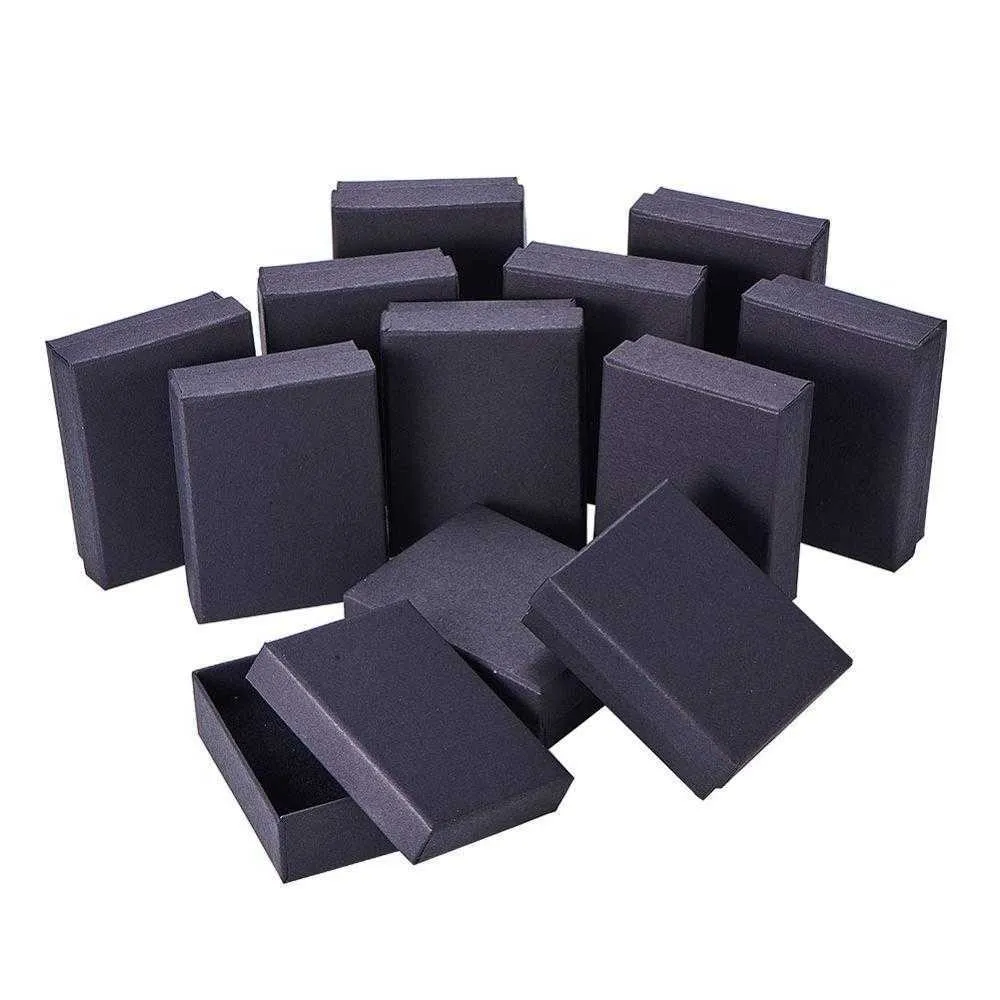 Pandahall 18-Black Square 직사각형 골판지 보석 세트 상자 주얼리 포장 용 반지 선물 상자 F80 210713262p