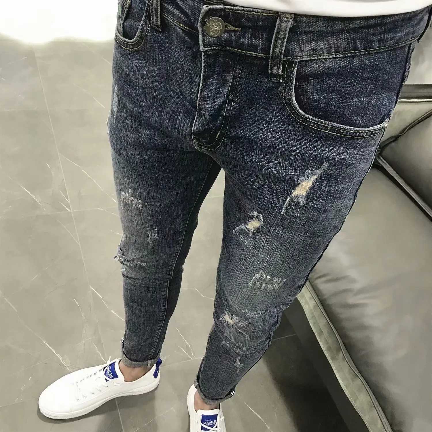 Neue 2021 Koreanische Mode Männer Beiläufige Dünne Mann Hosen Schule Jugend Kleine Füße Waschen Strumpfhosen Bleistift Hosen Denim Jeans