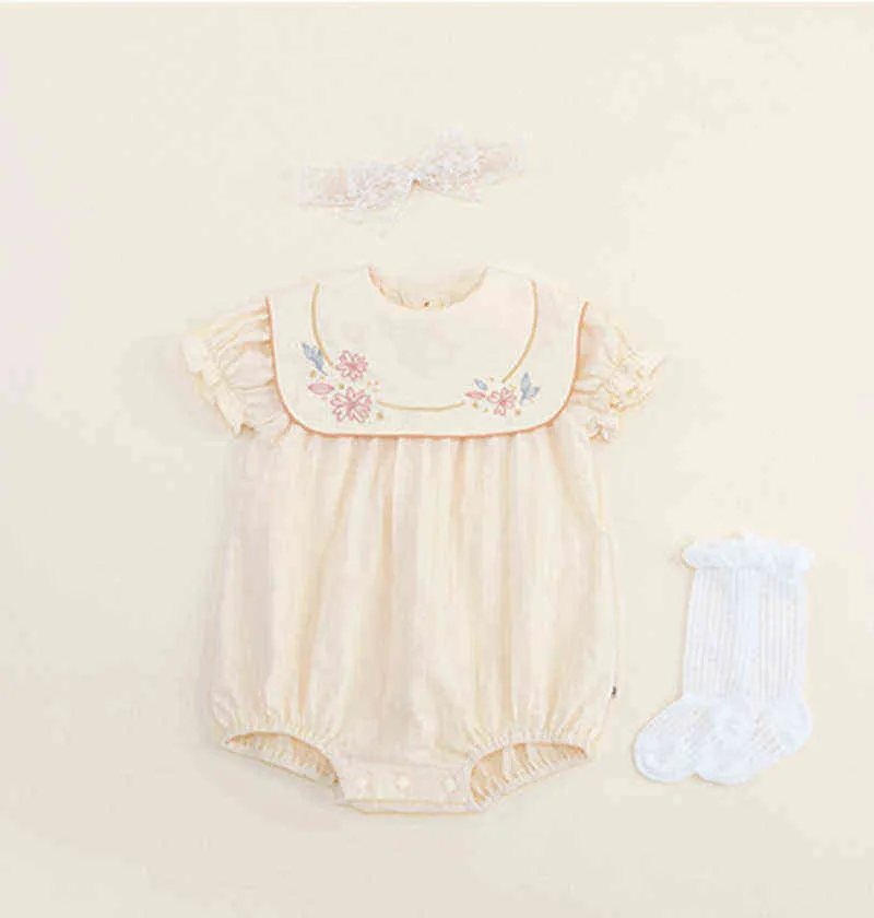 Summer Baby Kids Rompers Short Sleeve Embroidery Flower Cute Creeper Girl's Bodysuit Outfits 211101