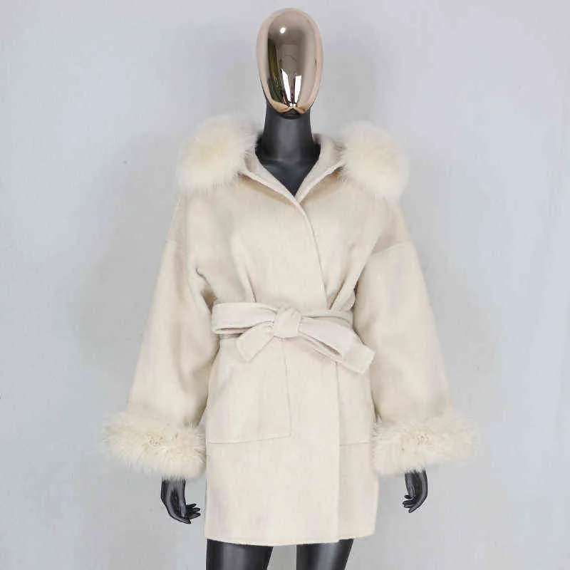 FURBELIEVE Real Fur Coat Winter Jacket Women 100% Natural Collar Cuffs Cashmere Wool Blends Oversize Outerwear 211110
