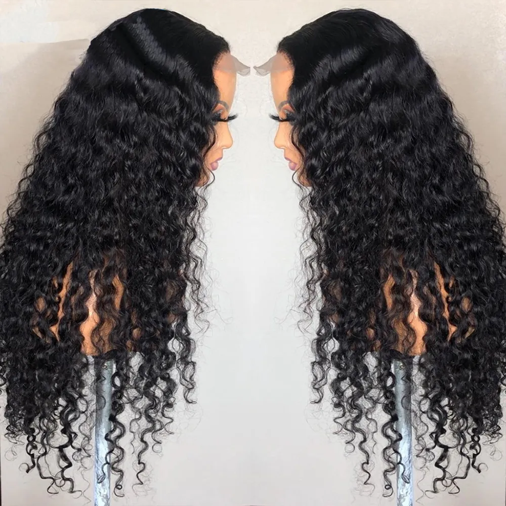 4x4 HD Lace Closure Frontal Wig Brazilian Curly Remy Human Hair Pre Plucked 150 Density