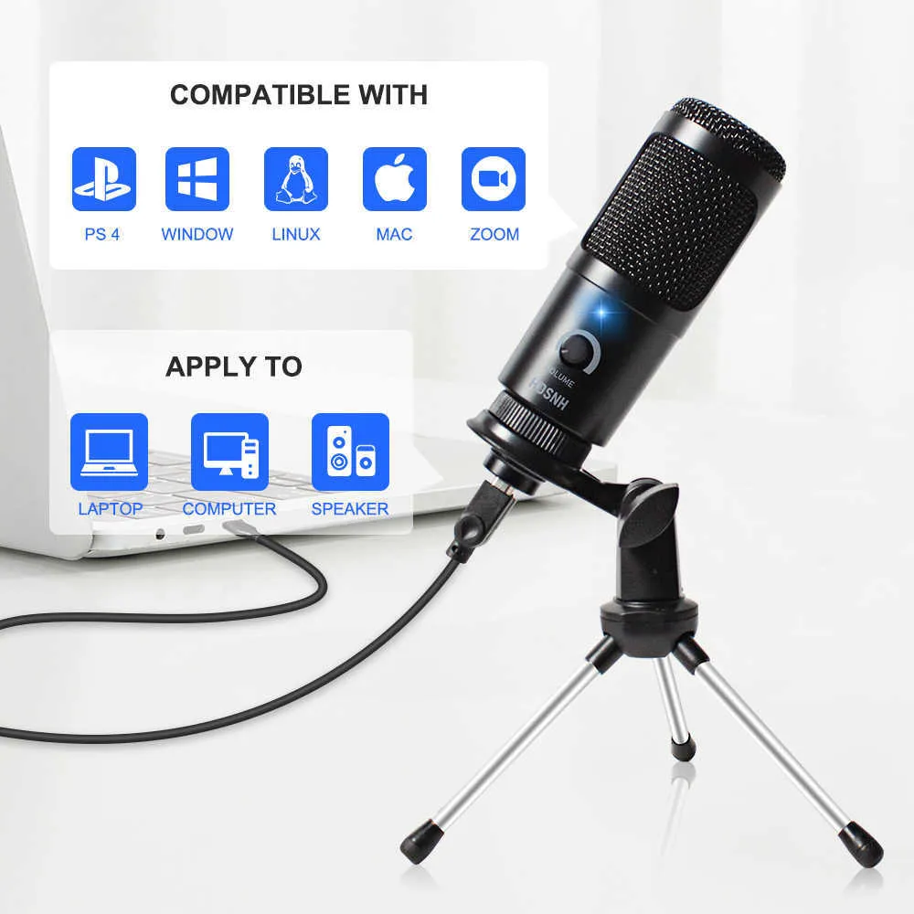 Microphone d'enregistrement à condensateur D80, USB, avec support et éclairage annulaire, pour PC, karaoké, Streaming, Podcasting, Youtube