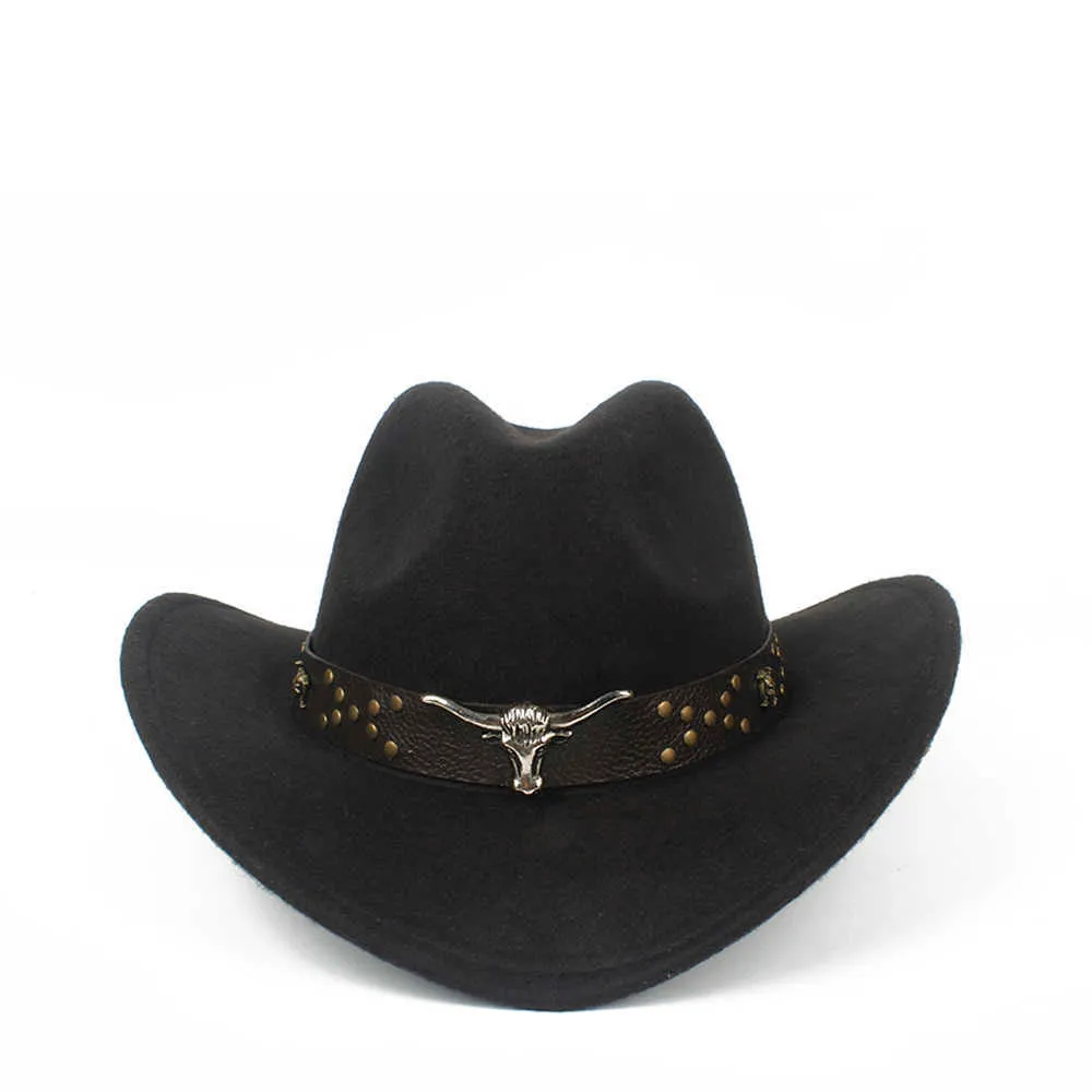 Steampunk enfants enfants laine creux western cowboy chapeau garçon fille outblack sombrero hombre jazz cap taille 5254 Q08056455845