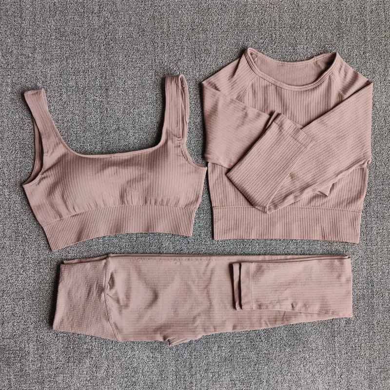 Abbigliamento sportivo da donna Set da yoga Abbigliamento da allenamento Abbigliamento sportivo Abbigliamento da palestra Legging Reggiseno fitness senza cuciture Crop Top Tuta da yoga a maniche lunghe