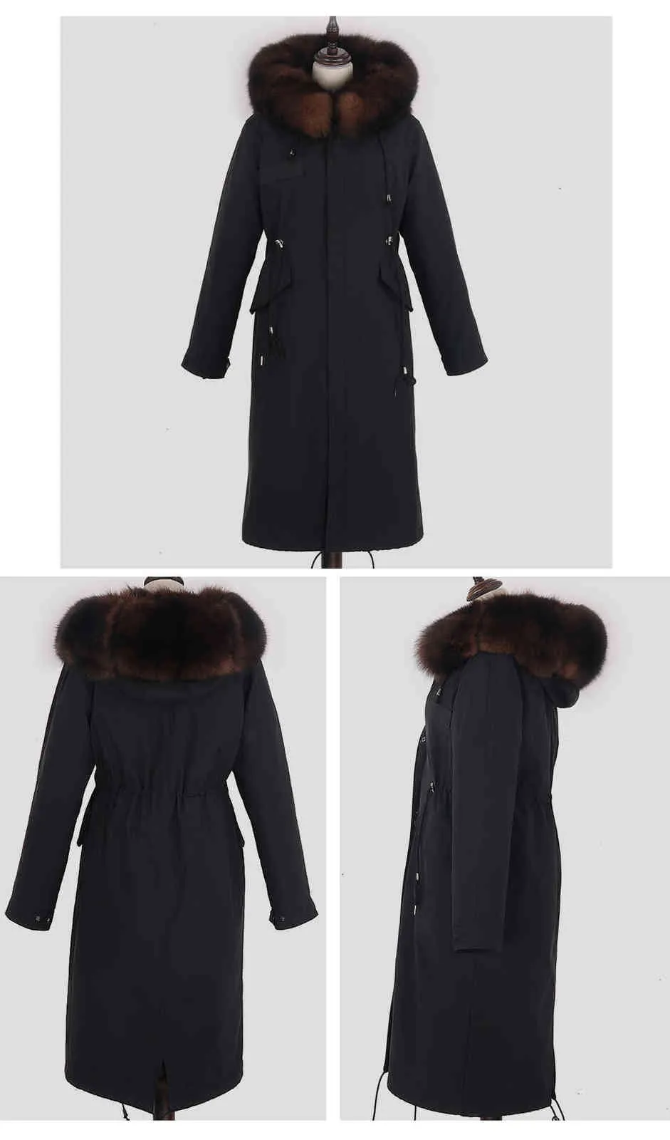 Femmes manteau parkas col en fourrure naturelle véritable manteau de fourrure X-Long veste doublure en fourrure de raton laveur manteaux d'hiver 211129