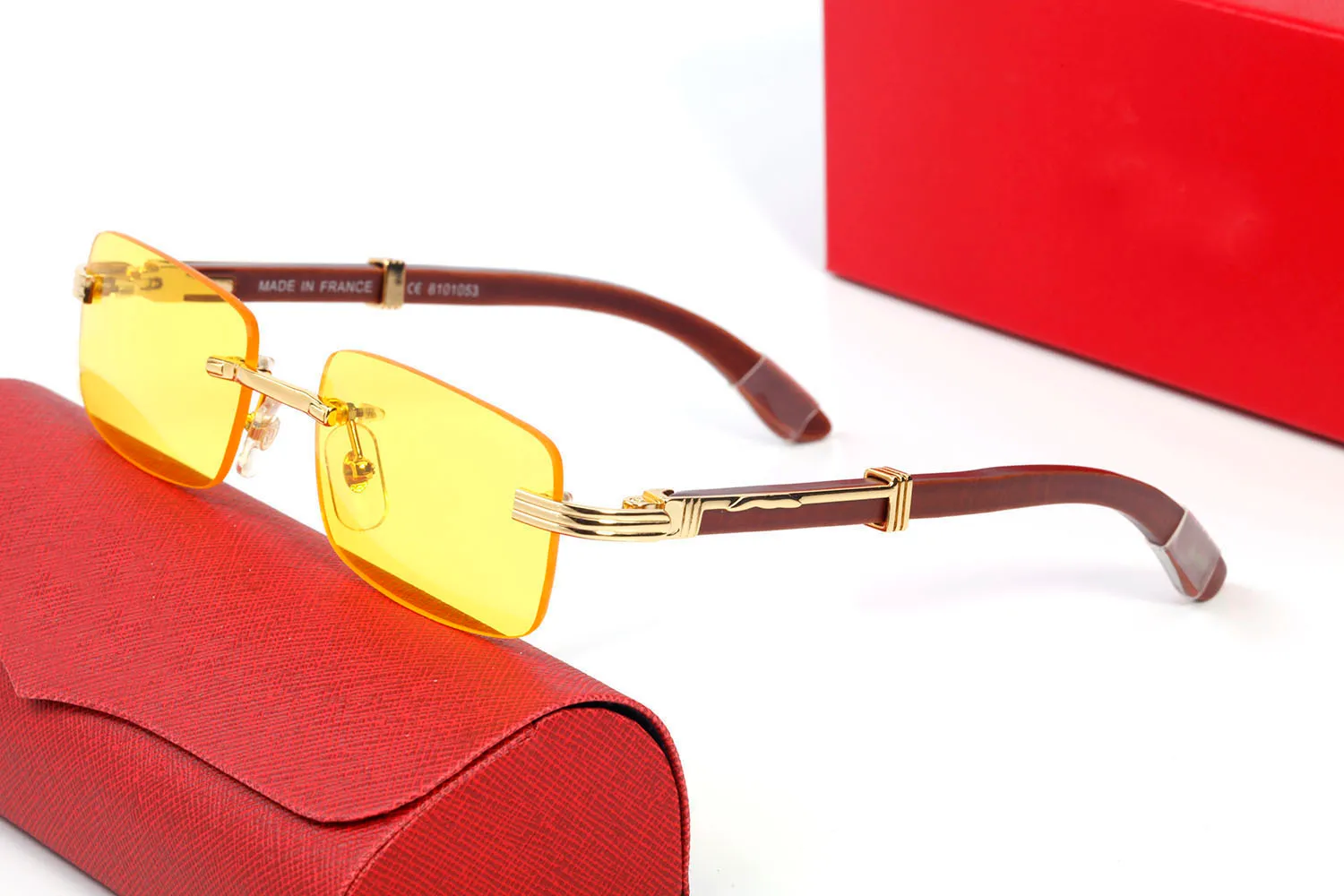 Nya körglasglas solglasögon för män trä bambu semi rimless mode sport solglasögon kvinnor rensar linser guldvåg metall ram 227z