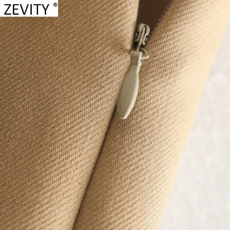 Zevity Nouvelles Femmes Vintage Double Boutonnage Solide Casual Slim Shorts Jupes Dames Side Zipper Chic Shorts Pantalone Cortos 210306