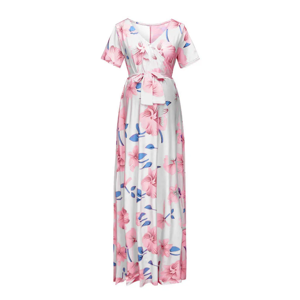 Sommer Neue Stil Schwangere Frauen Floral Lange Maxi Kleider Mutterschaft Fotografie Kleidung Schwangerschaft Sommerkleid Für Foto Schießen Q0713