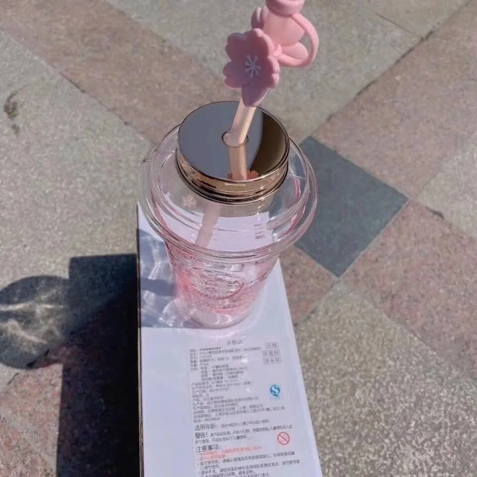 Duża edycja limitowanej Gradient Gradient Cherry Blossom Glass Oryginalny kubek z uroczą słomką 473ML257U