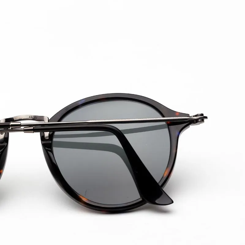 جولة معدنية Fleck للنساء النظارات الشمسية الرجال النظارات الشمسية ظلال العدسات الزجاجية الحقيقية uv400 مع حقيبة جلد، وقماش، وتجارة التجزئة