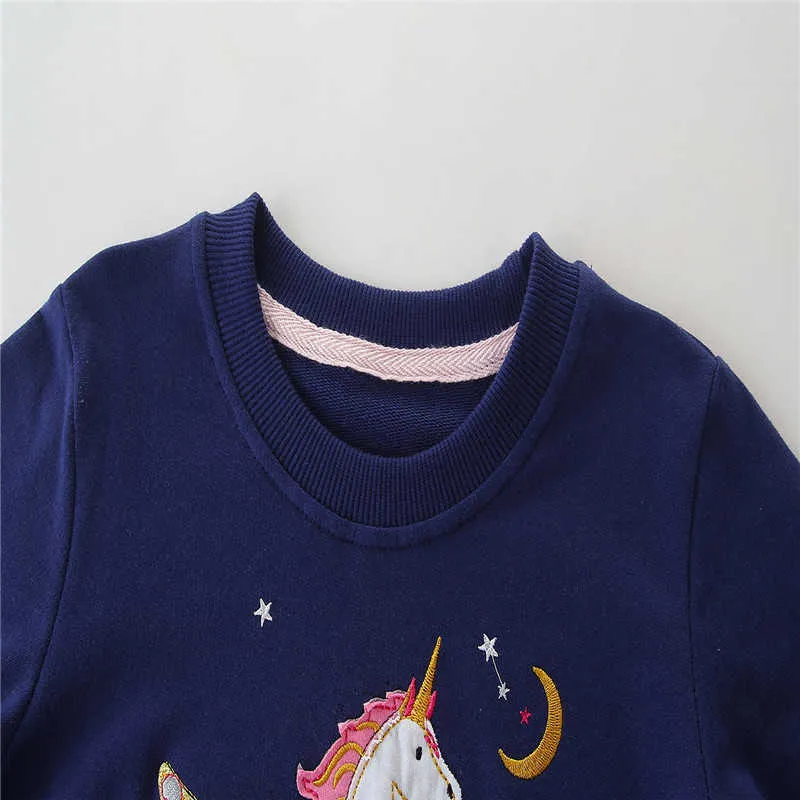 Hoppmätare Vår Höst Unicorn Applique Toddler Kids Baby Girl Sweatshirt Barnkläder för Tjejs tröjor 210529