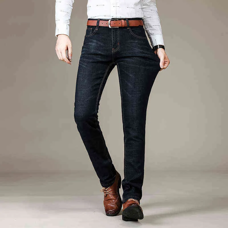 Suee Marka Erkekler Jeans Ünlü 2022 Ince Düz Iş Rahat Siyah Esneklik Pamuklu Denim Pantolon Pantolon Panta 211111