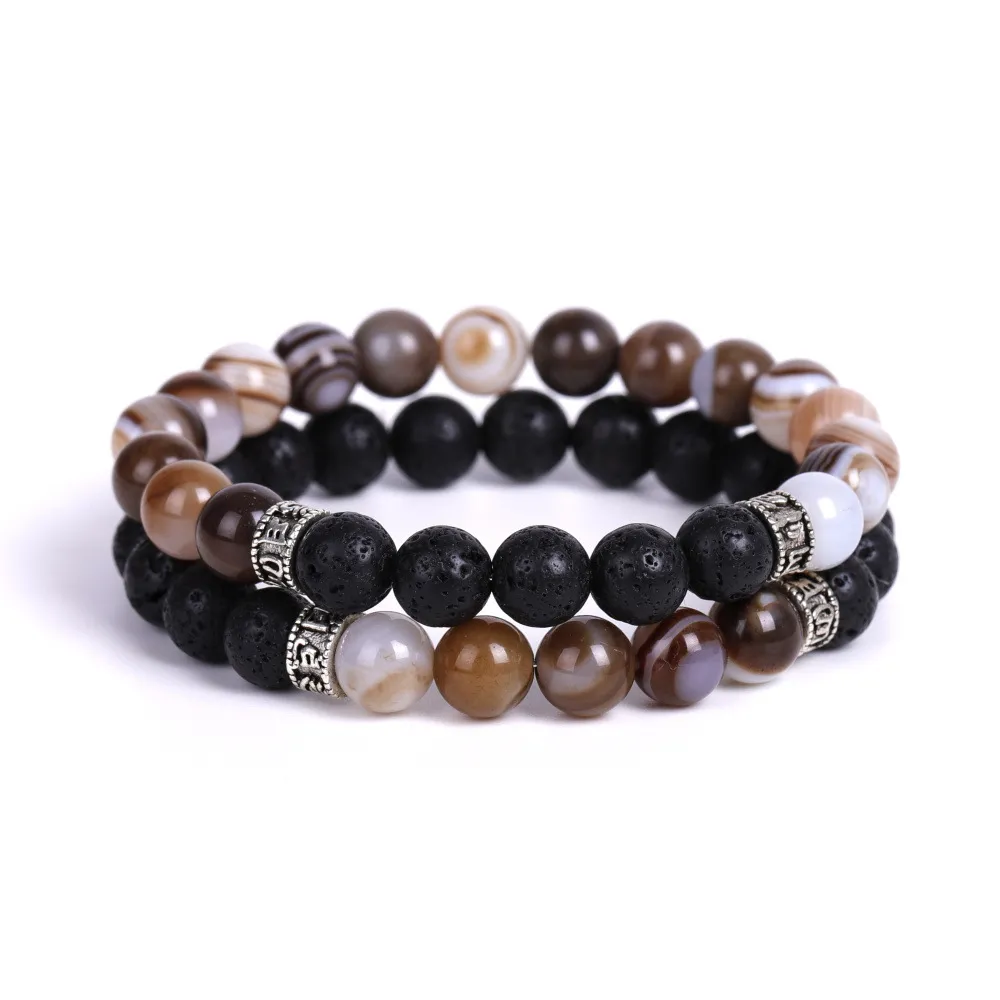 Bracelet Onyx Six-Charge True Words Bouddhism Purification Reiki Yoga Volcanic Stone Handstring Bijoux populaire