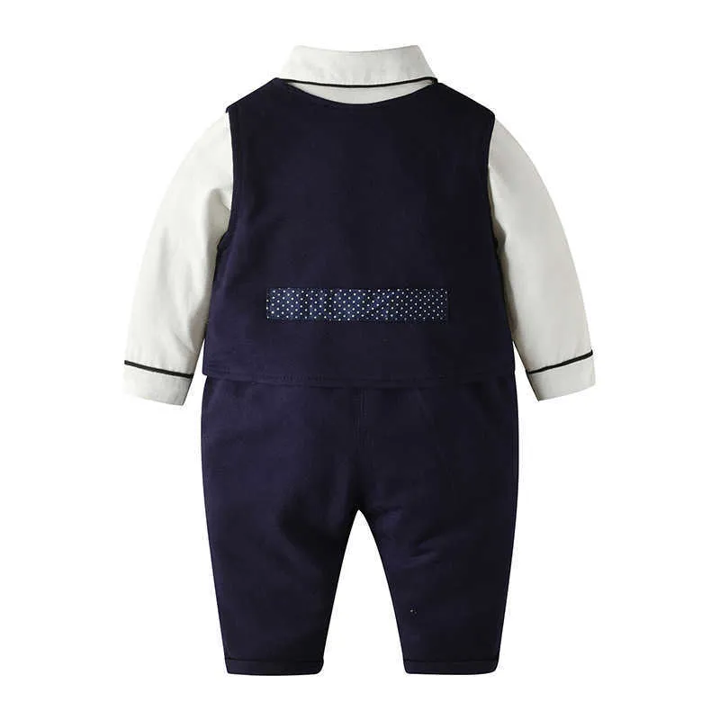 Baby Boys Gentleman Roupas Conjunto Nascido 1º Aniversário Formal Outfit para Menino Infantil Outono Batening Roupa Terno 210615