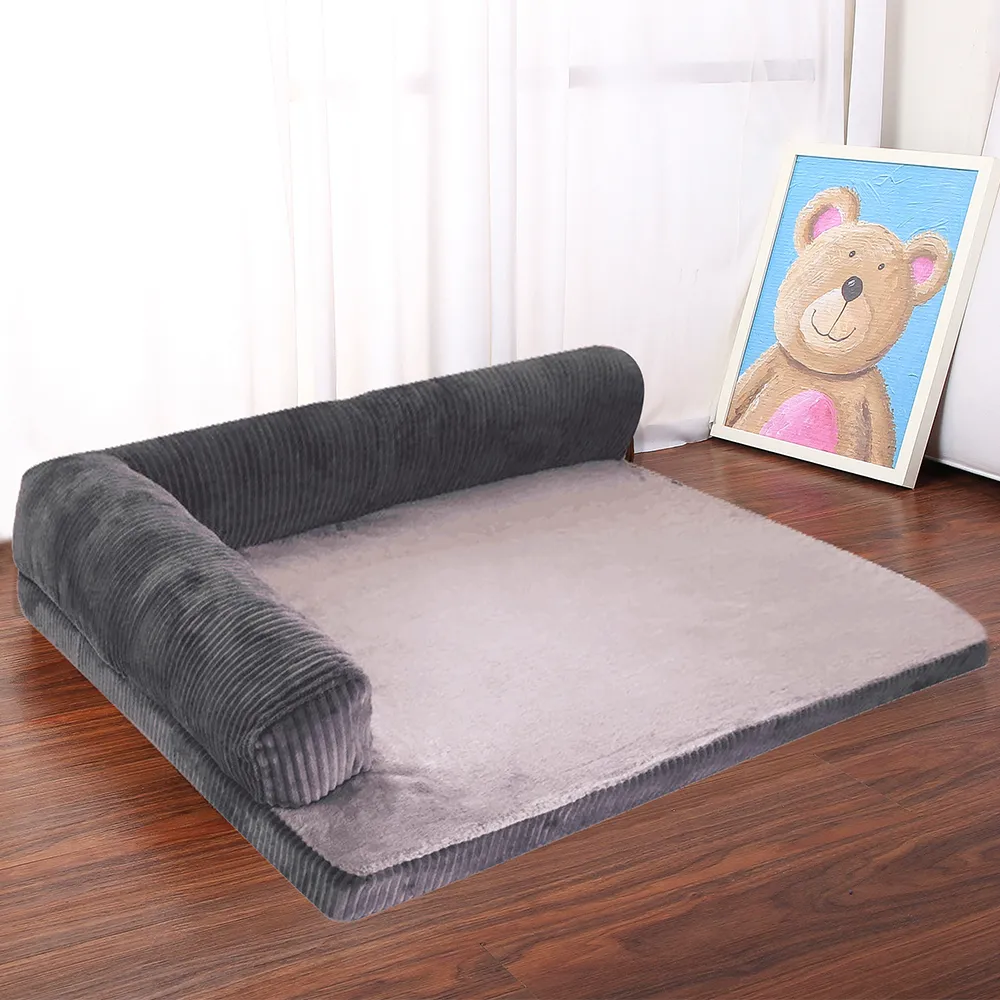 Dog Bed Soft Pet Cat Dog Beds With Pillow Mermory Foam Puppy Dog House Cushion Mat L Shaped Sofa Couch For Large Small Dogs 210224