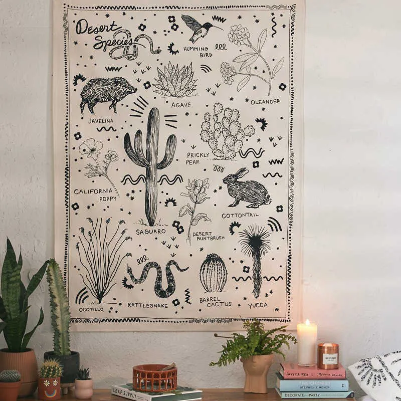 Fiore di campo botanico Appeso Fiore Saguaro Hippie Arazzo Boho Arazzi Tappeto da parete Psichedelico INS Decorazioni la casa