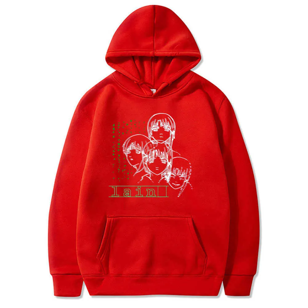 Anime Serial Experients Lain Iwakura Lain Hoodies Pullover Men Harajuku Мультфильм Виртуйская девушка Графическая мода Зимняя толстовка G1019