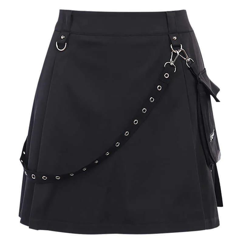 InsGoth Harajuku Punk Gothic Black High Waist Black Skirts Women Sexy Patchwork Bandage Mini Skirt Female Streetwear Summer Chie Y0824