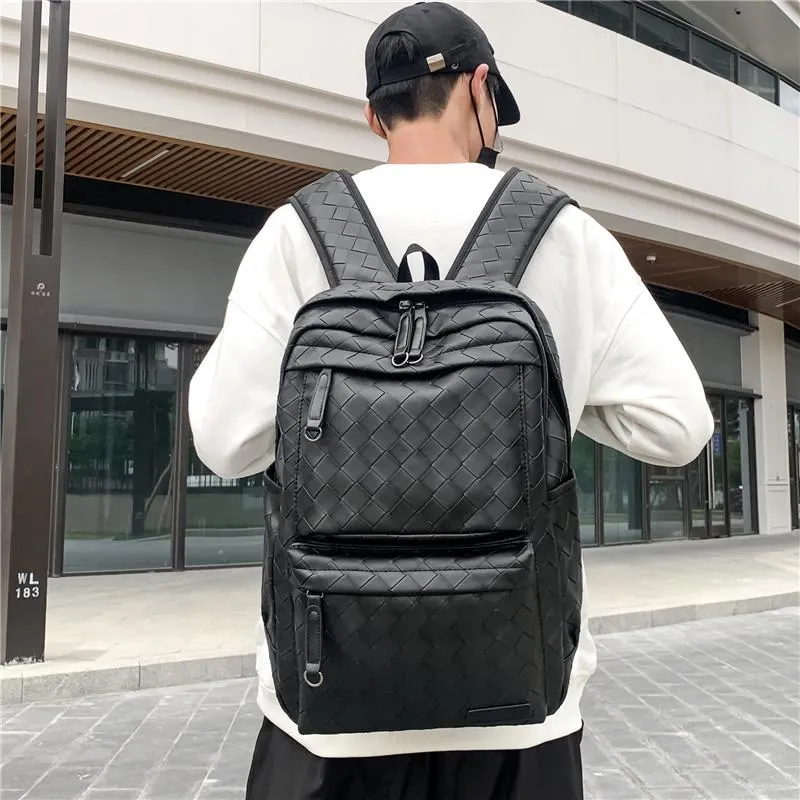 Backpack Backpacks For Men 2021 Business 15 Laptop Shoulder Brand PU Leather Knitting Notebook Bagpack Male Schoolbag Rucksa265l