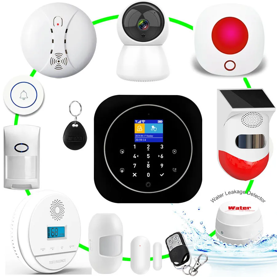 Tuya Smart WiFi GSM Home Alarme Sistema Toque em Toque RFID Cartão Remoto Controle de Aplicativo Com 433MHz Sensor de Detector Sem Fio