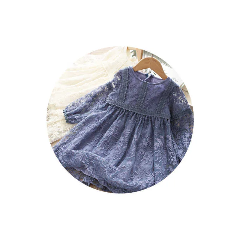 Queda de moda bordado menina vestido de renda para crianças princesa completa vintage camisolas macia casual roupas atacado 210529