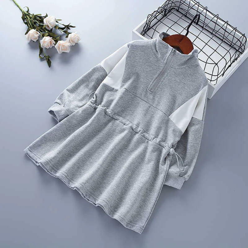 3-7 ans Haute qualité fille vêtements automne mode décontracté actif gris noir violet patchwork enfant enfants robes 210615