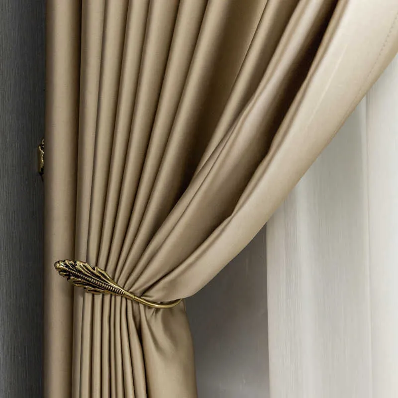 Europe Gold Silk Blackout Curtains for Living Room Luxury Solid Thick Curtain Window Treatment for Bedroom Kitchen Blinds 210712