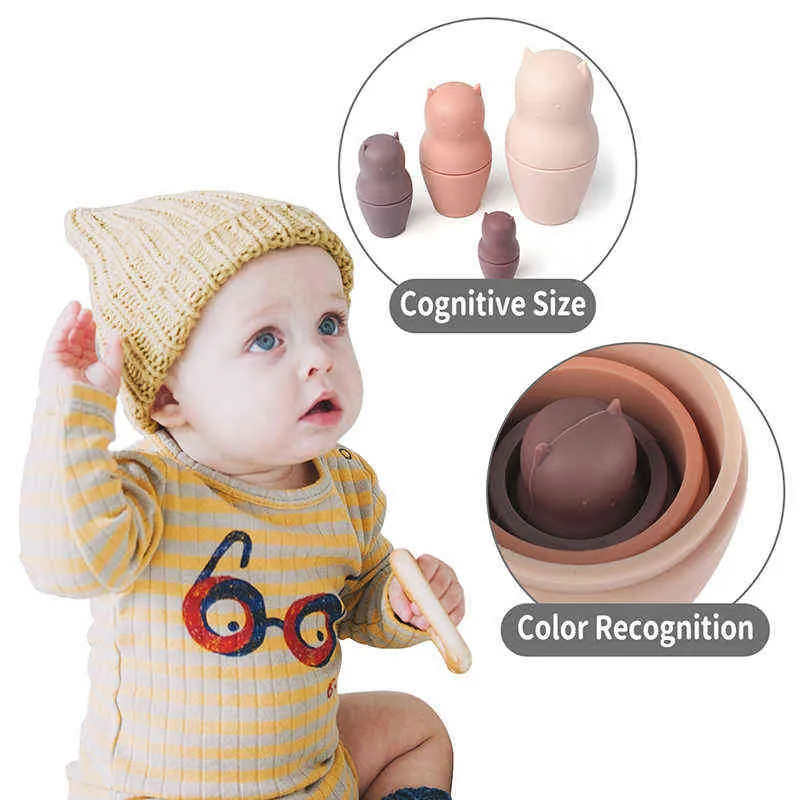 TYRY.HU Silicone Matryoshka Toy Baby Intellectual Doll Educational Gift Food Grade Teether DIY for Kid BPA Free 211101