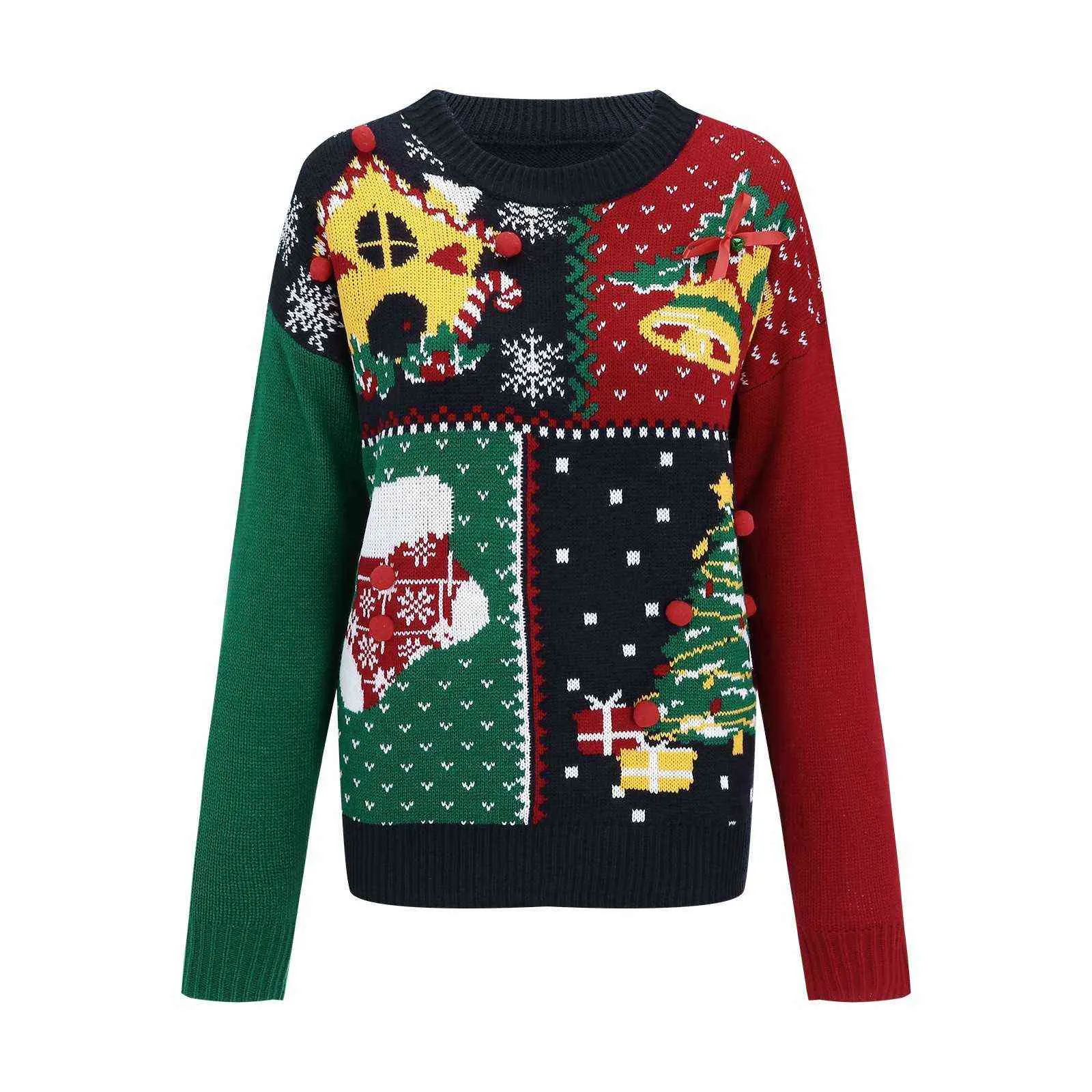 Women's Sweater Ugly Christmas Little Snowflake Knitted Dress And Christmas Tree Sweater With Bells On Chest Female Jumpers Y1118