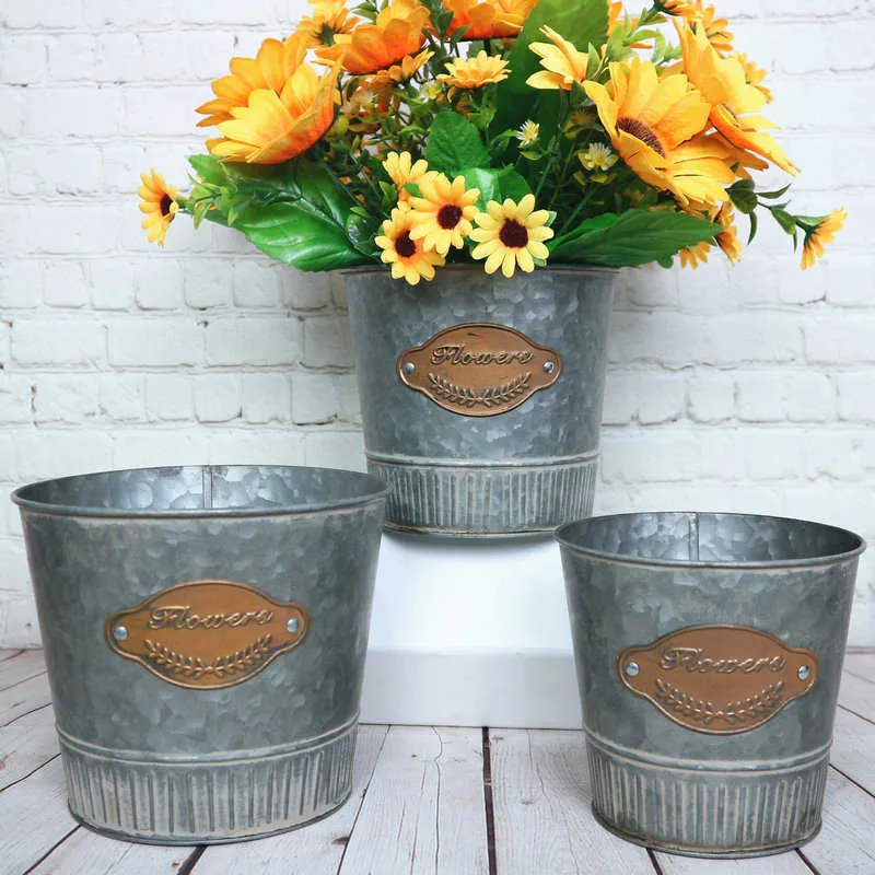 Galvanized Vase Farmhouse Metal Decorative Pitchers Vintage Rustic Country Bucket Planter Pots Jug for Kitchen Living Room Decor 21941633