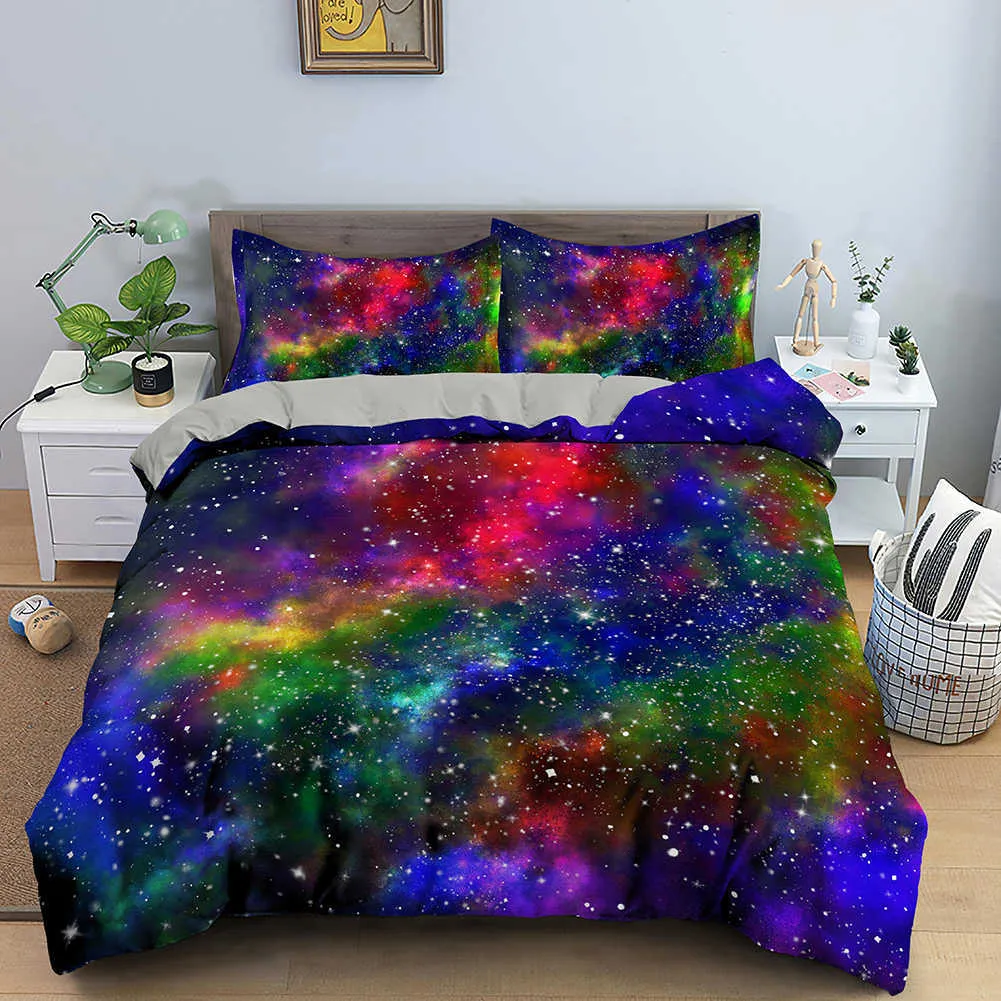 Galaxy Duvet Cover Queen Colorful Starry Bedding Set Outer Space Comforter Sky Light Printed Bedspread for Kids