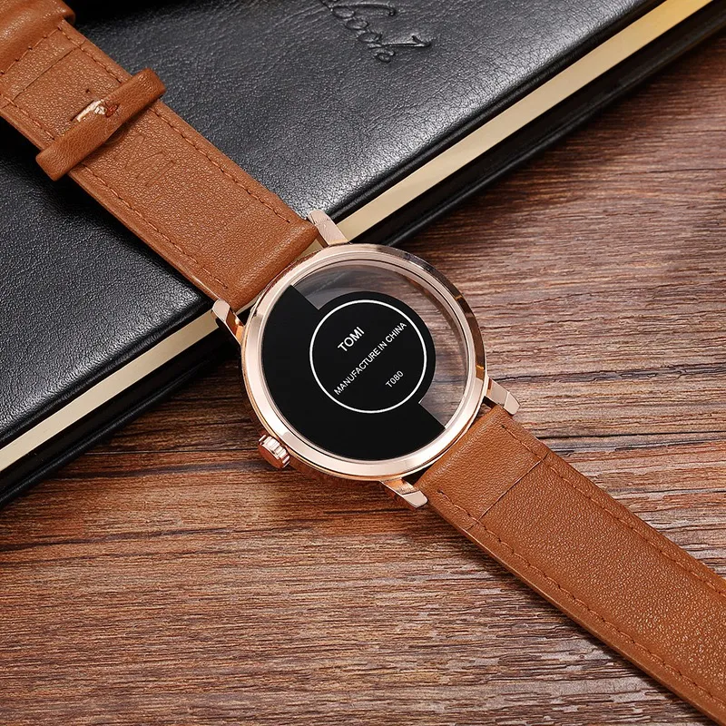 Unique Watch Creative Half Transparent Unisex Watch For Men Women Couple Geek Stylish Leather Wristwatch Fashion Quartz-watch336d