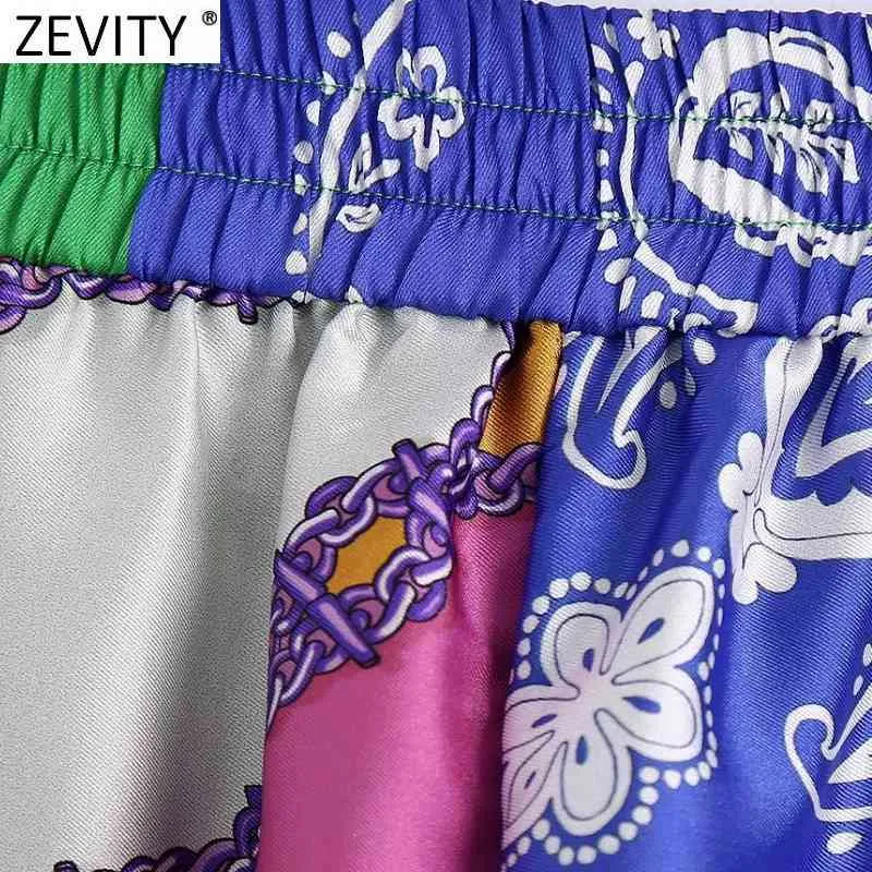 Zevity Donna Vintage Stampa floreale Patchwork Gonne estive Pantaloncini Femme Chic Nastro elastico in vita Pantalone Cortos P1122