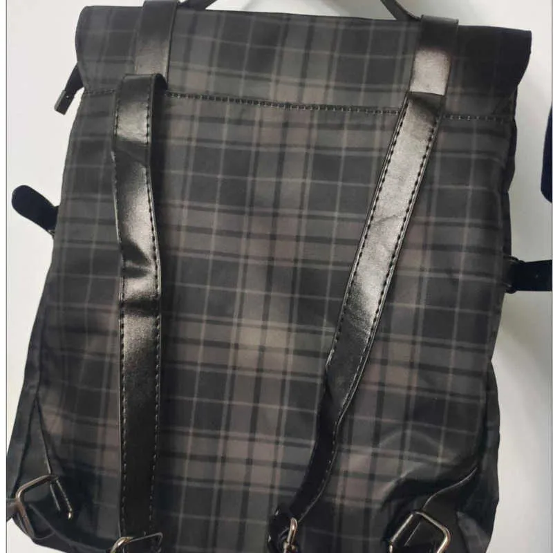 Plaid Gothic Punk Rock Chain Backpack Women Techwear Goth Sac A Dos Mochilas School Bags For Teenage Girls Bagpack 210913246w