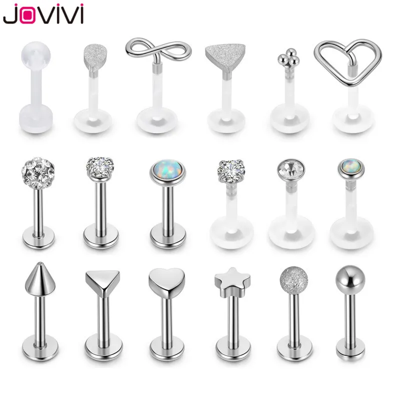 Jovivi 18 قطع الفولاذ المقاوم للصدأ الاكريليك labret مونرو هيليكس الدائري الأذن مربط الشفاه ترصيع الجسم ثقب المجوهرات 16GA