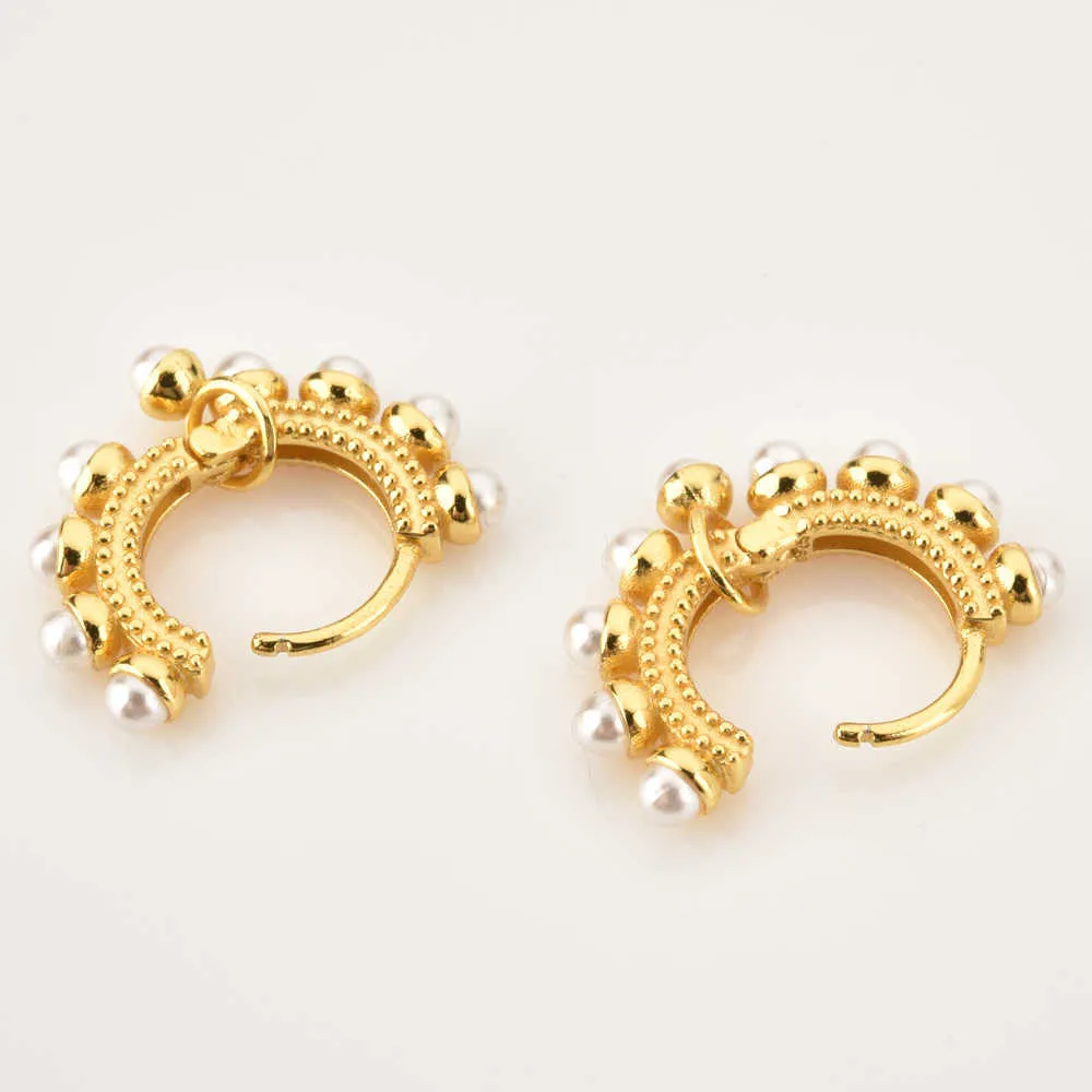 Andywen 925 Sterling Silver Pearl Hoops Piercing Round Small Circle Earring Rock Punk Luxury Pendiente Jewelry 210608278R
