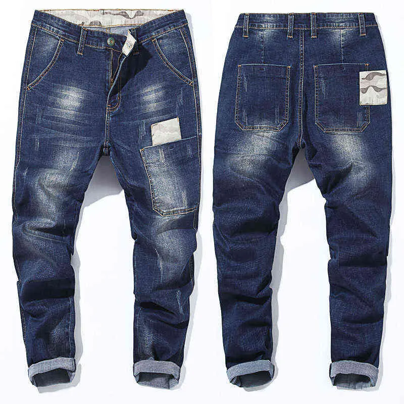 Herbst Männer Camouflage Splice Slim Stretch Jeans klassische Multi-Pocket-Baumwolle männlich Casual Denim Hosen Hosen Plus Größe 44 48 211108