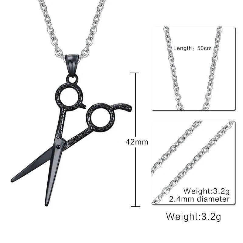 Cool hommes ciseaux styliste collier bijoux en acier inoxydable outils de barbier en forme pendentif mâle bijoux Chain302b