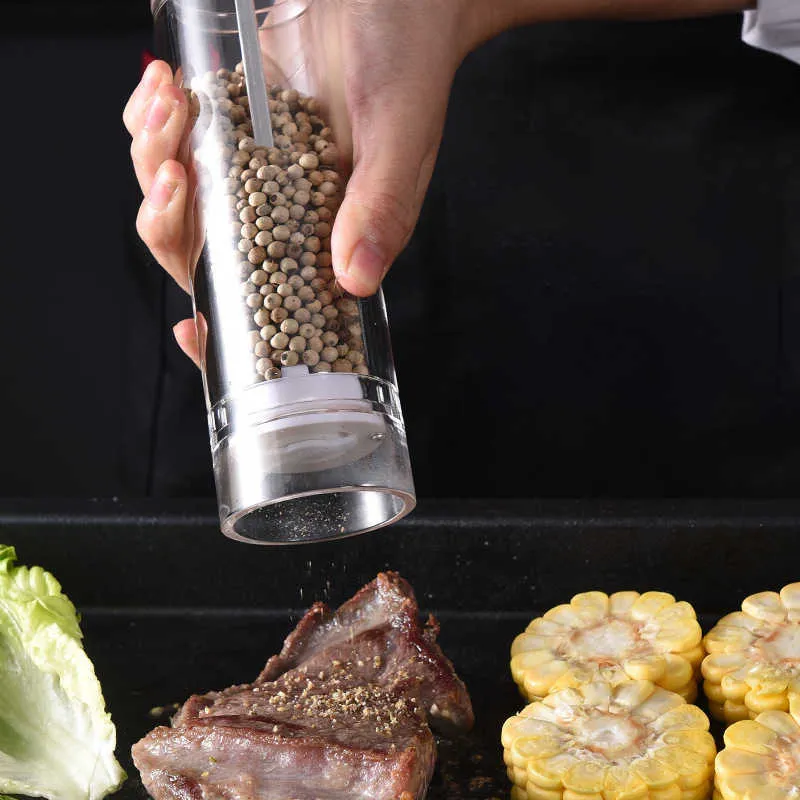 Salt and Pepper Grinder Set - Clear Acrylic Manual Spices Mills, Perfect For Sea Peppercorns, kitchen Accessories 210712