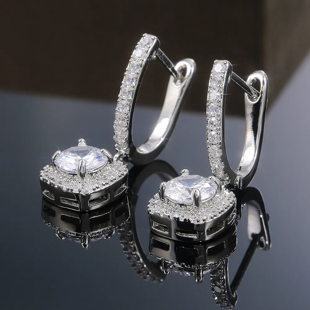 Boucles d'oreilles Halo en argent Sterling 925 véritable, bijoux à la mode pour femmes, cadeau d'anniversaire entier E6576723116