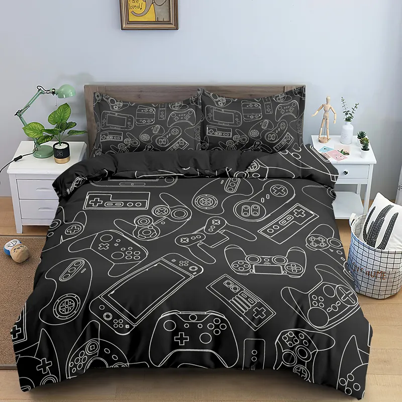 Hot Sell Game Bed Sets för Boys Gamer Conterter Duvet Cover Gaming Tema Sovrum Inredning Singel King Bedding Set Hem Textil 210309