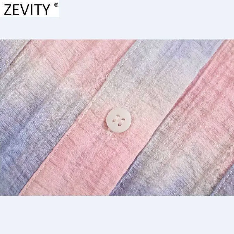 Zeefity Dames Zoete Gradiant Kleurrijke Tie Geverfd Print Casual Korte Shirt Vrouwelijke Korte Mouw Kimono Blouse Roupas Chic Tops LS9068 210603